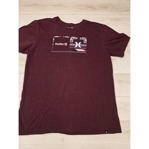 Hurley Mens Large Graphic T Shirt Burgundy Tribal Surf Skate Y2K 100% Cotton
